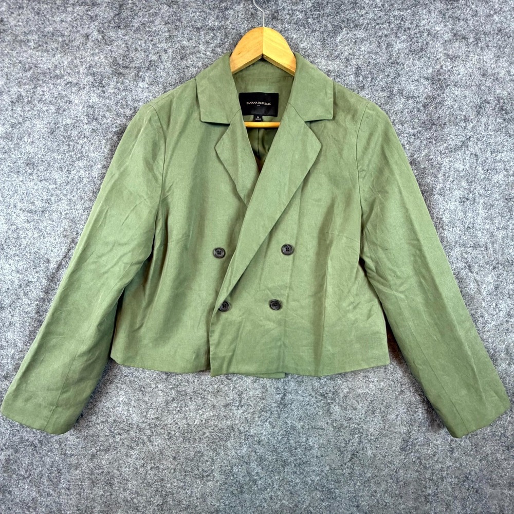 Banana Republic Cropped Blazer Jacket Womens 8 Green Double Breasted Notch Lapel